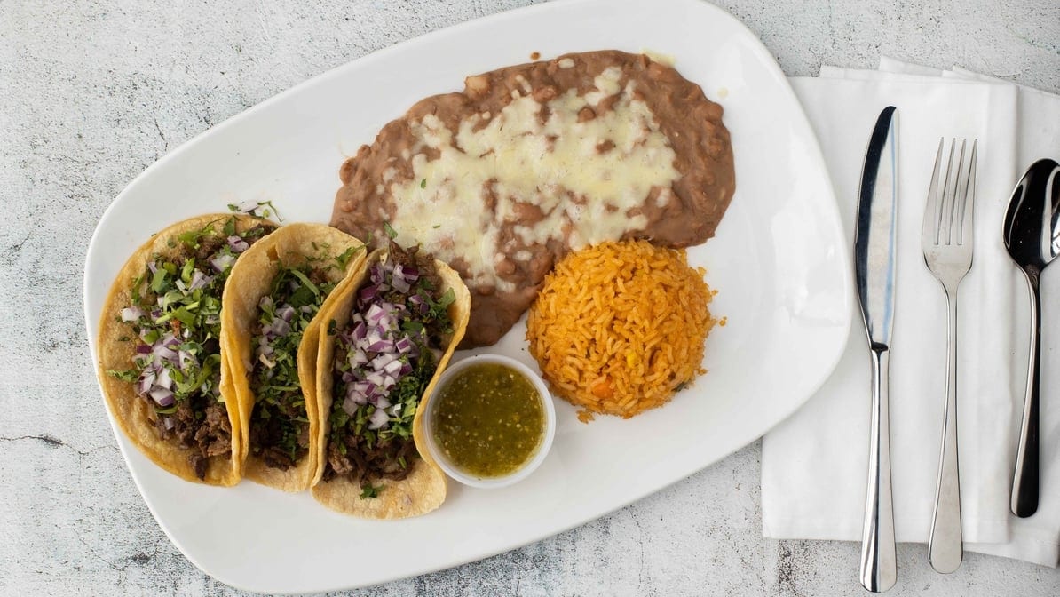 Street Tacos With Rice & Beans.